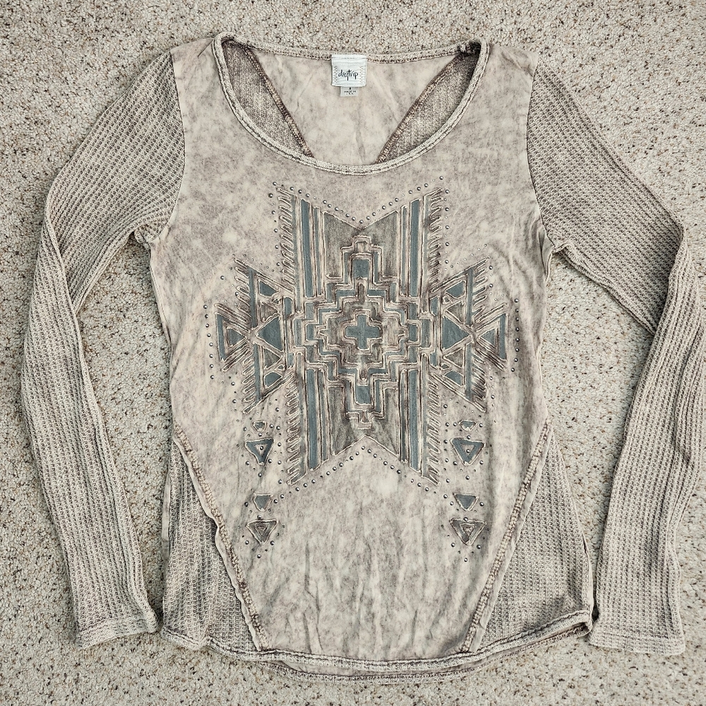Daytrip Y2k Boho Geometric Long Sleeve Top